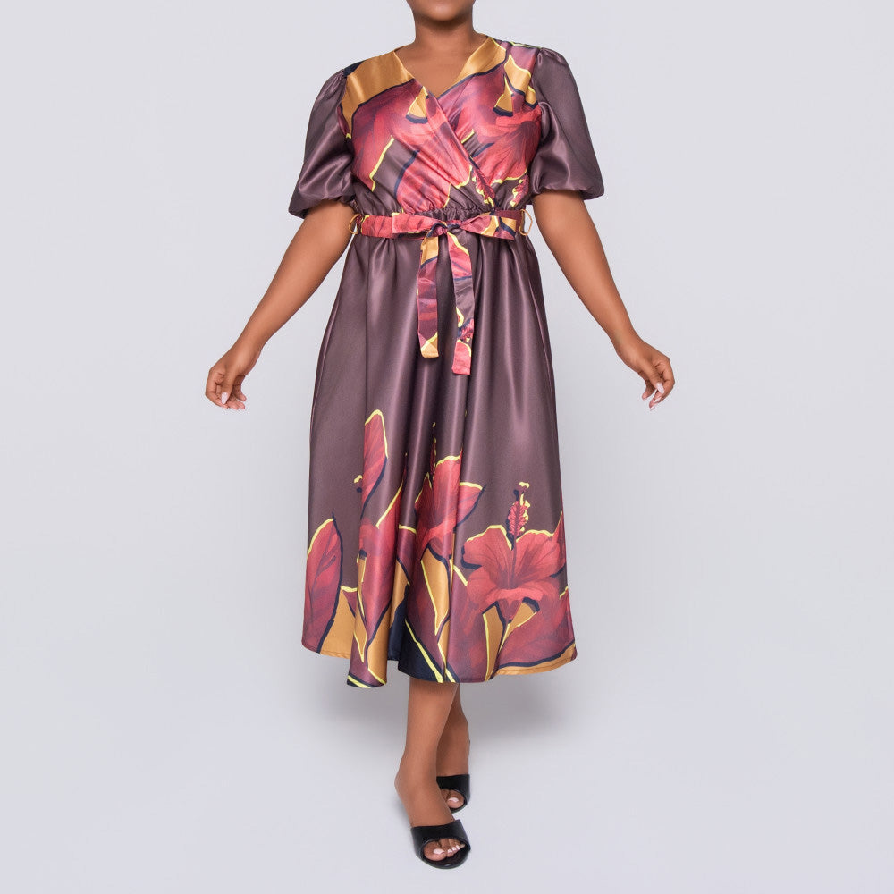 Plus Size Printed Satin Dress