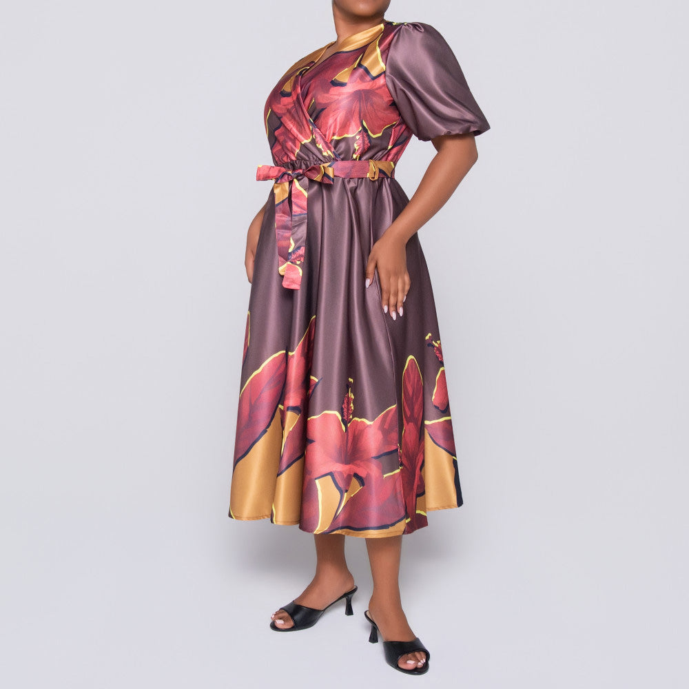 Plus Size Printed Satin Dress