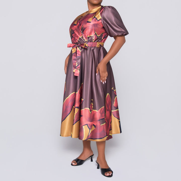 Plus Size Printed Satin Dress
