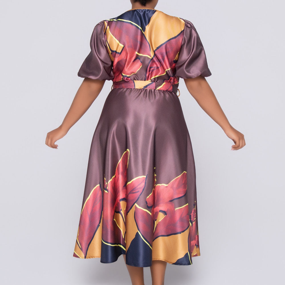 Plus Size Printed Satin Dress