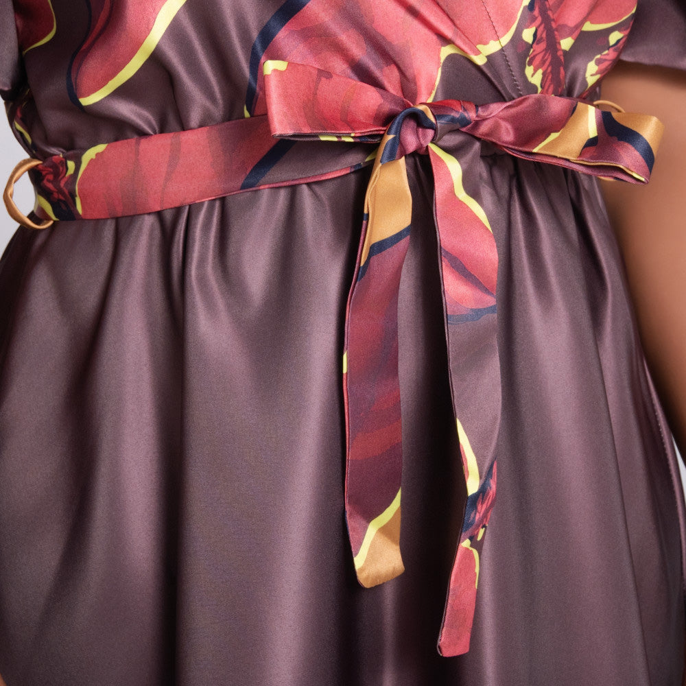 Plus Size Printed Satin Dress