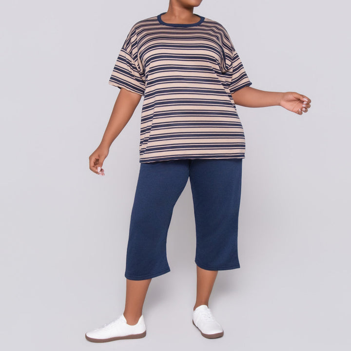 Plus Size Striped And Plain Set