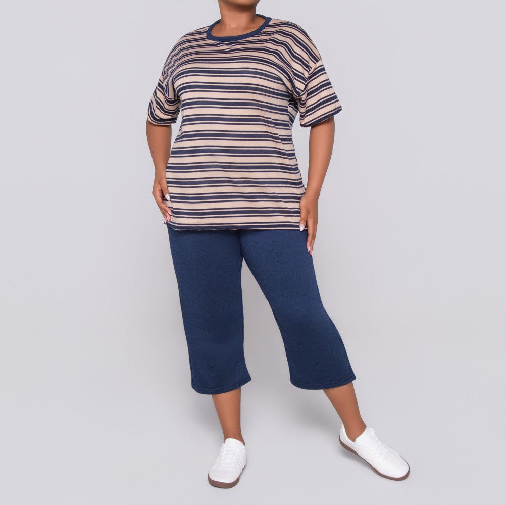 Plus Size Striped And Plain Set
