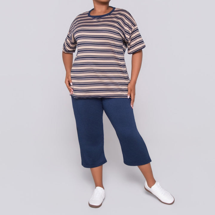 Plus Size Striped And Plain Set