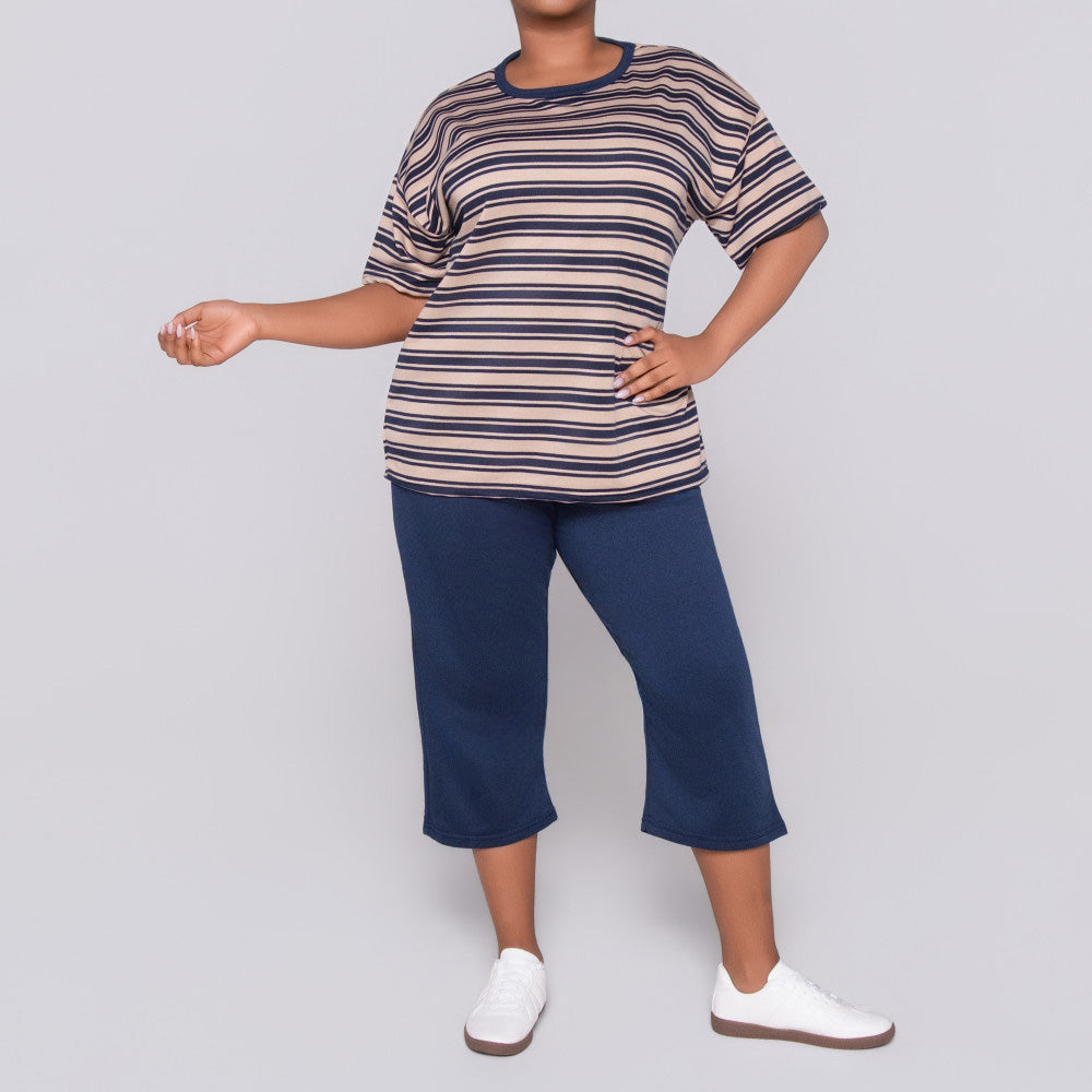 Plus Size Striped And Plain Set