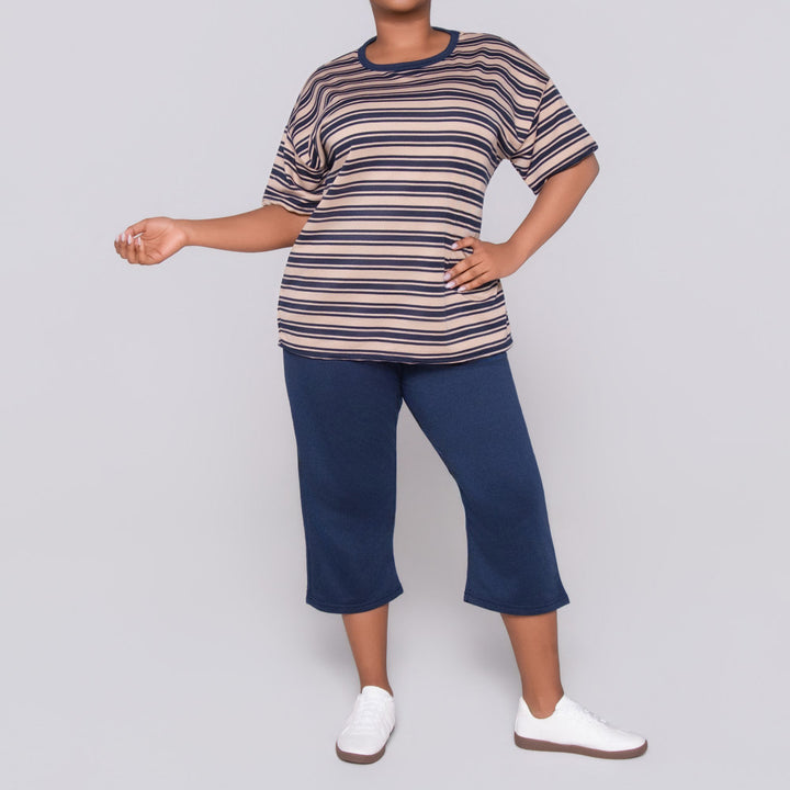 Plus Size Striped And Plain Set