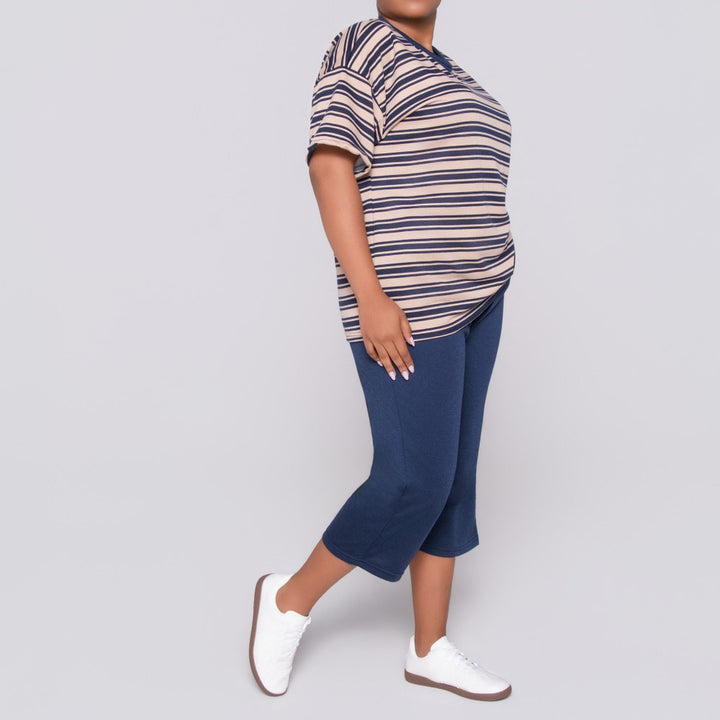 Plus Size Striped And Plain Set