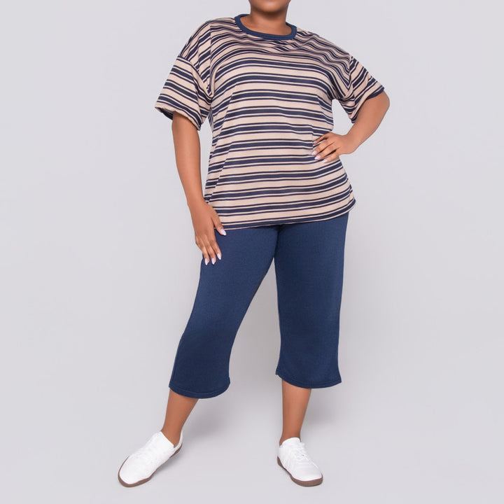 Plus Size Striped And Plain Set