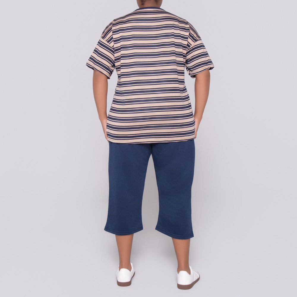 Plus Size Striped And Plain Set