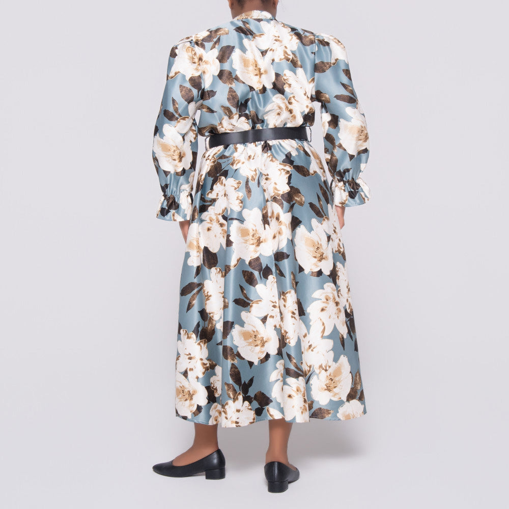 Plus Size Tie-Belt Foil Print Dress