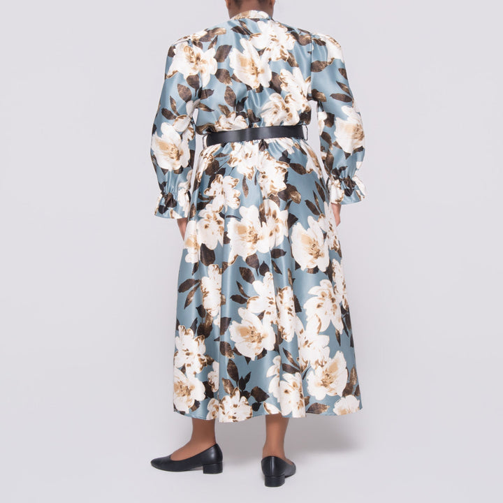 Plus Size Tie-Belt Foil Print Dress