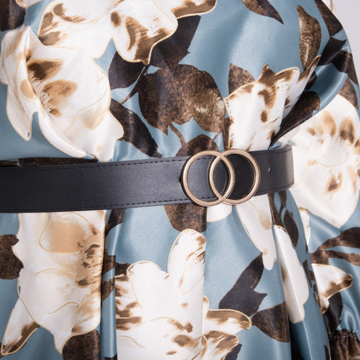 Plus Size Tie-Belt Foil Print Dress