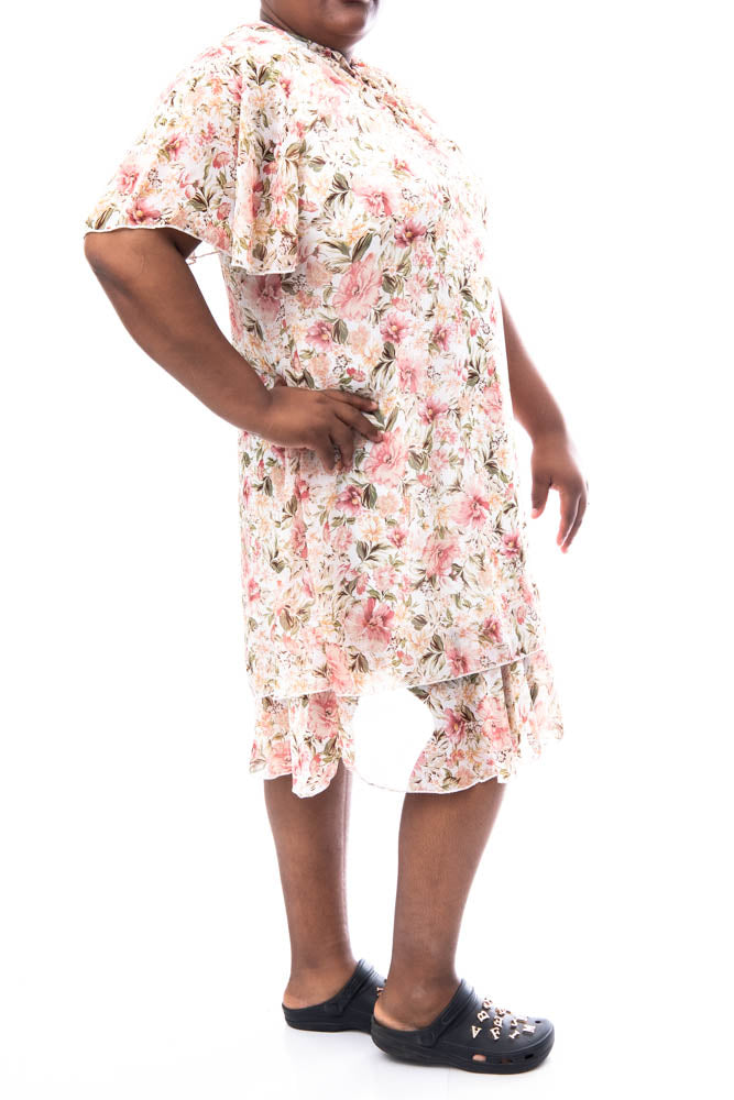 Plus Size Short Sleeve Printed Chiffon Tunic