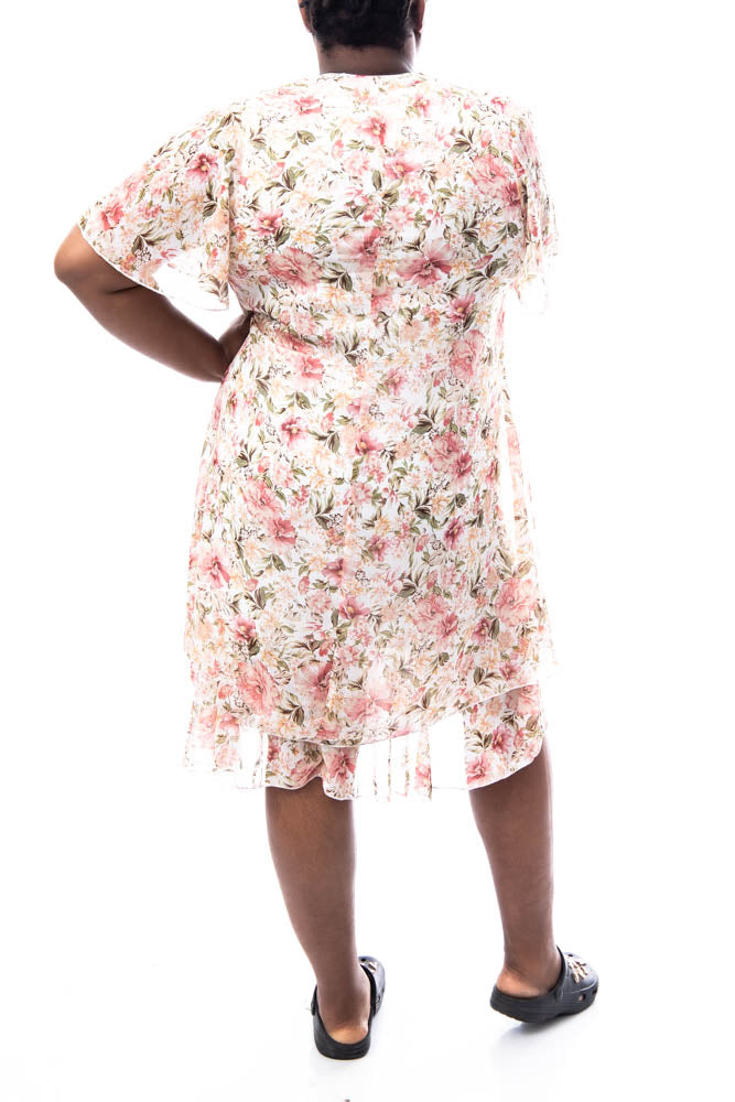 Plus Size Short Sleeve Printed Chiffon Tunic