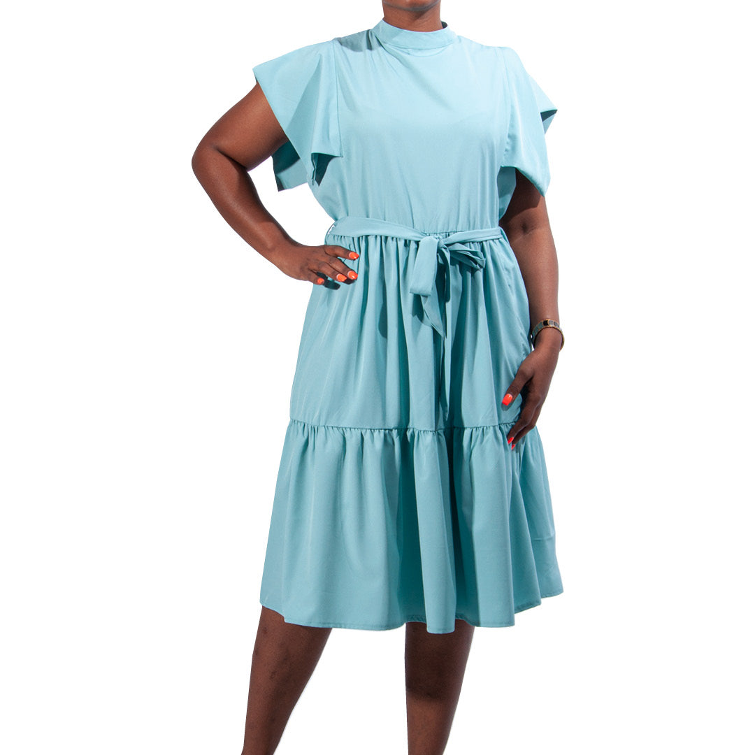 Plus Size Tie-Belt Tiered Dress