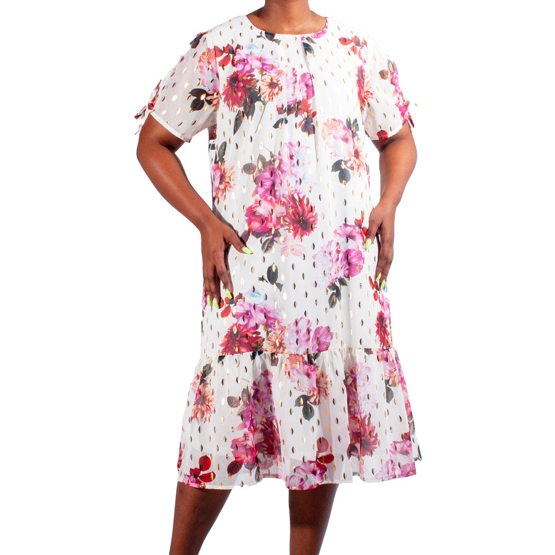 Plus Size Chiffon Printed Tiered  Tunic