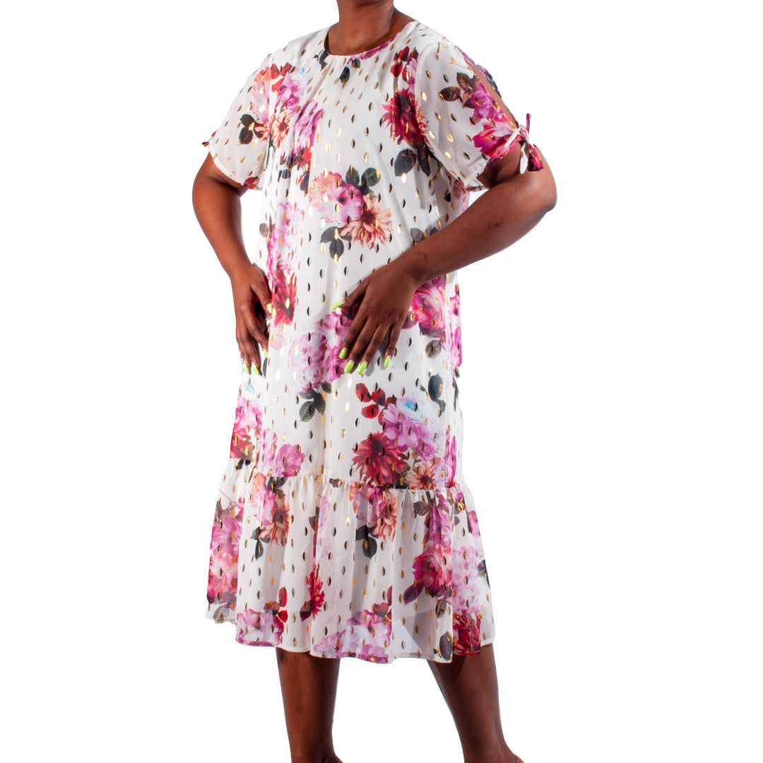 Plus Size Chiffon Printed Tiered  Tunic