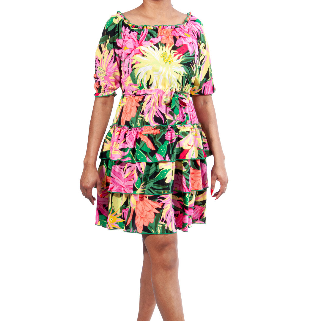 Floral Print Tiered Super Soft Dress - Fashion World ZA