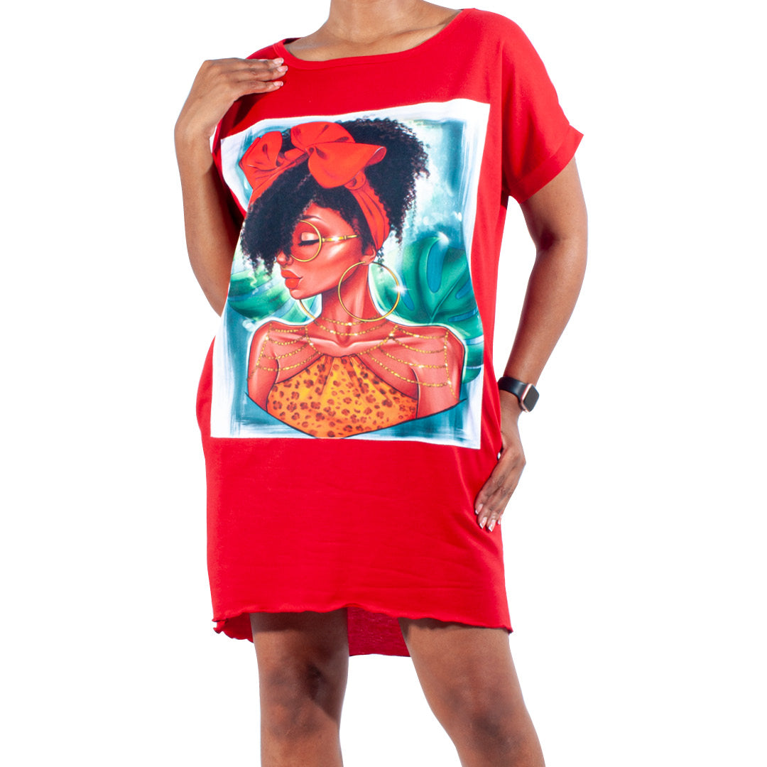 Short Sleeve Front Print Red Top