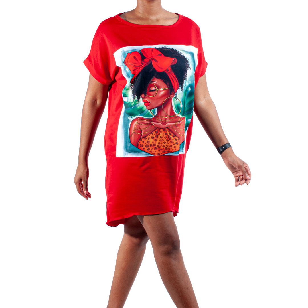 Short Sleeve Front Print Red Top