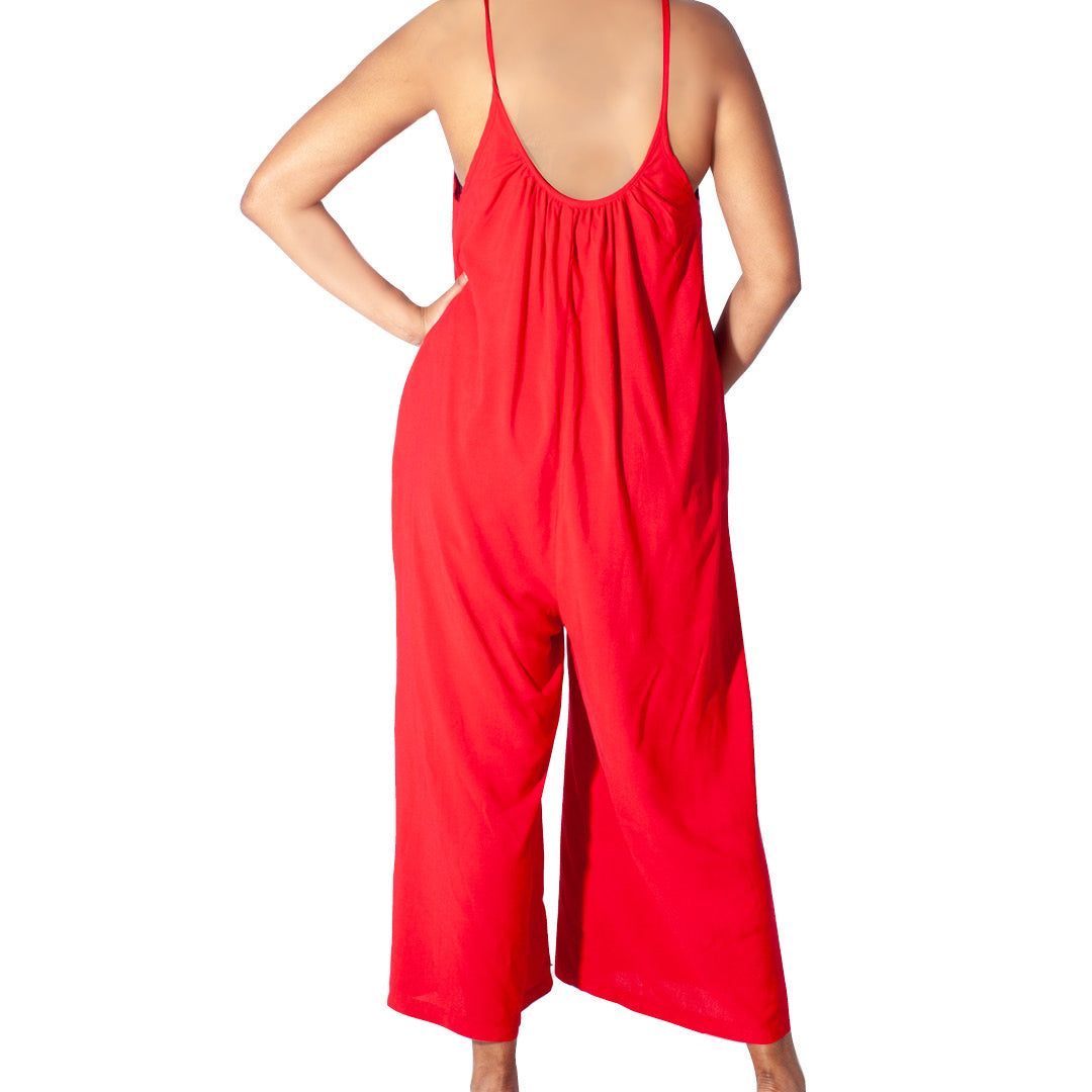 Red Strappy Viscose Jumpsuit