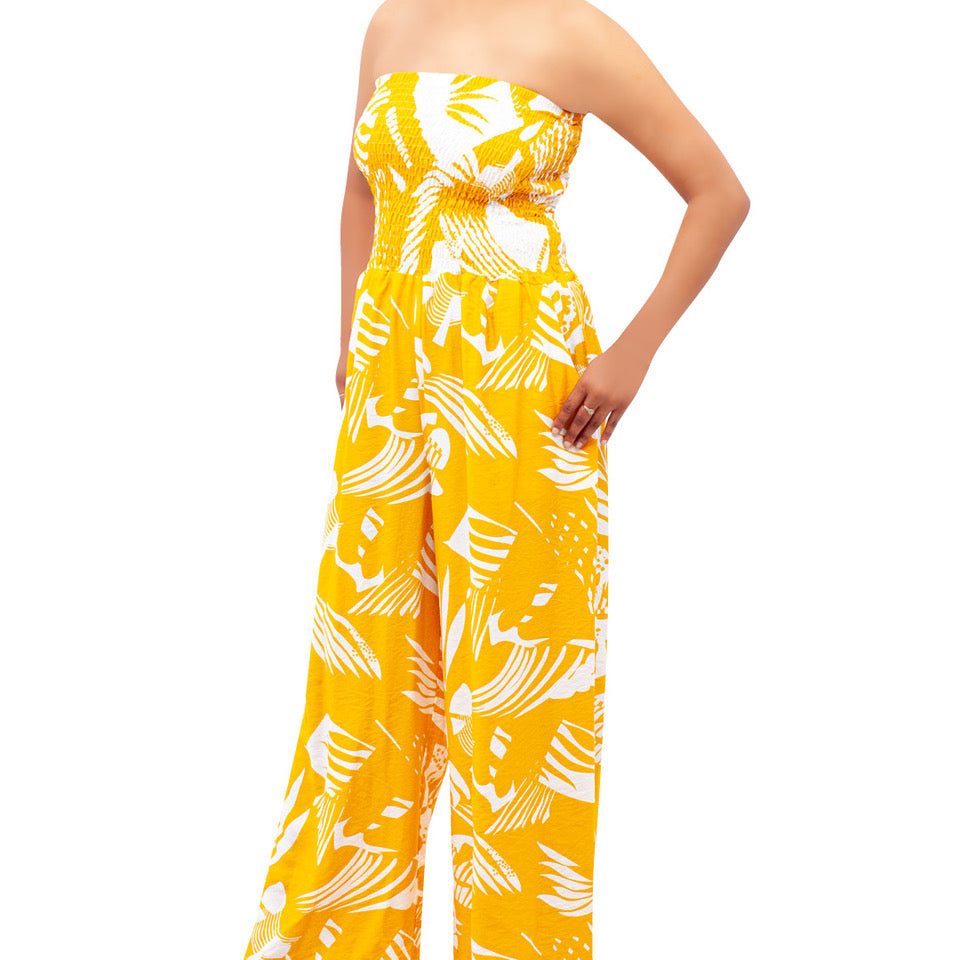 Mustard Printed Boobtube Jumpsuit - Fashion World ZA