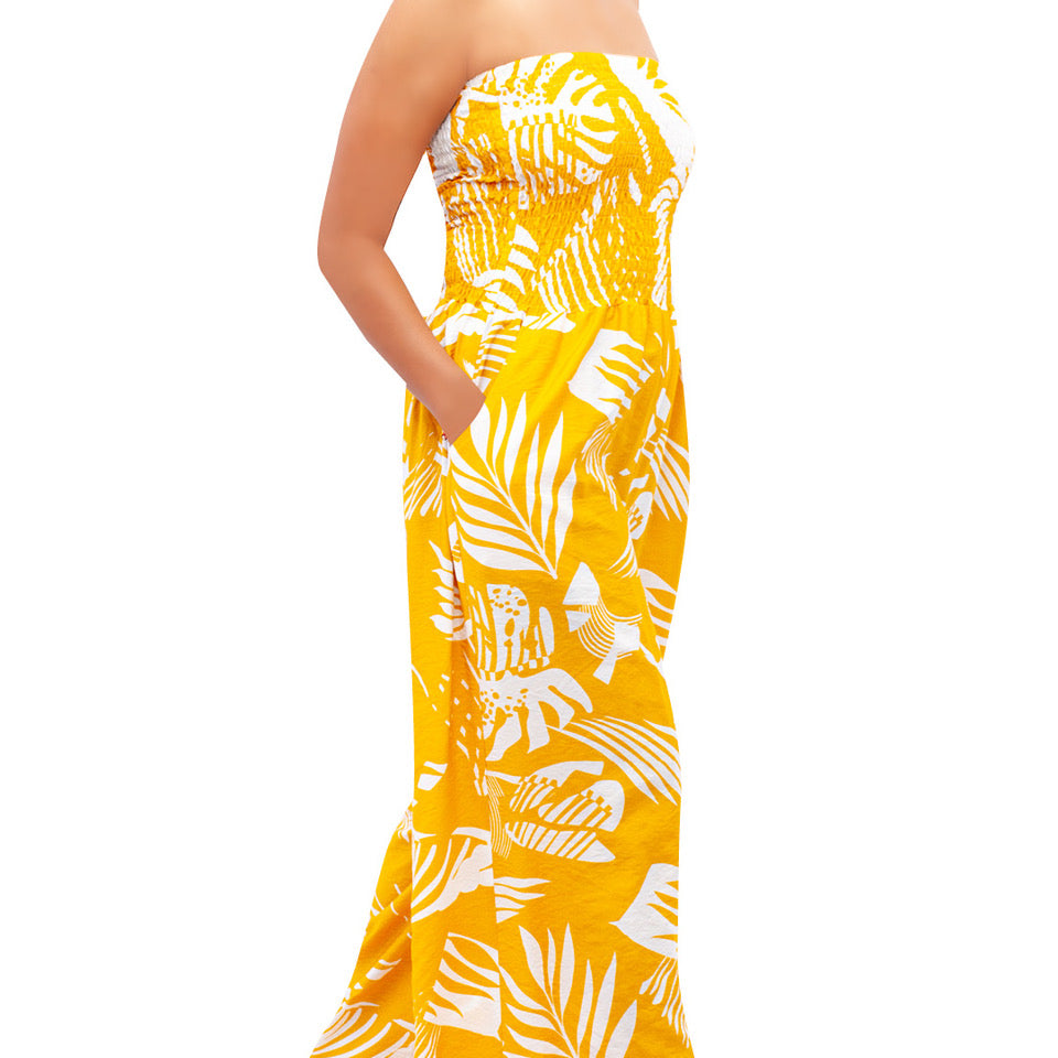 Mustard Printed Boobtube Jumpsuit