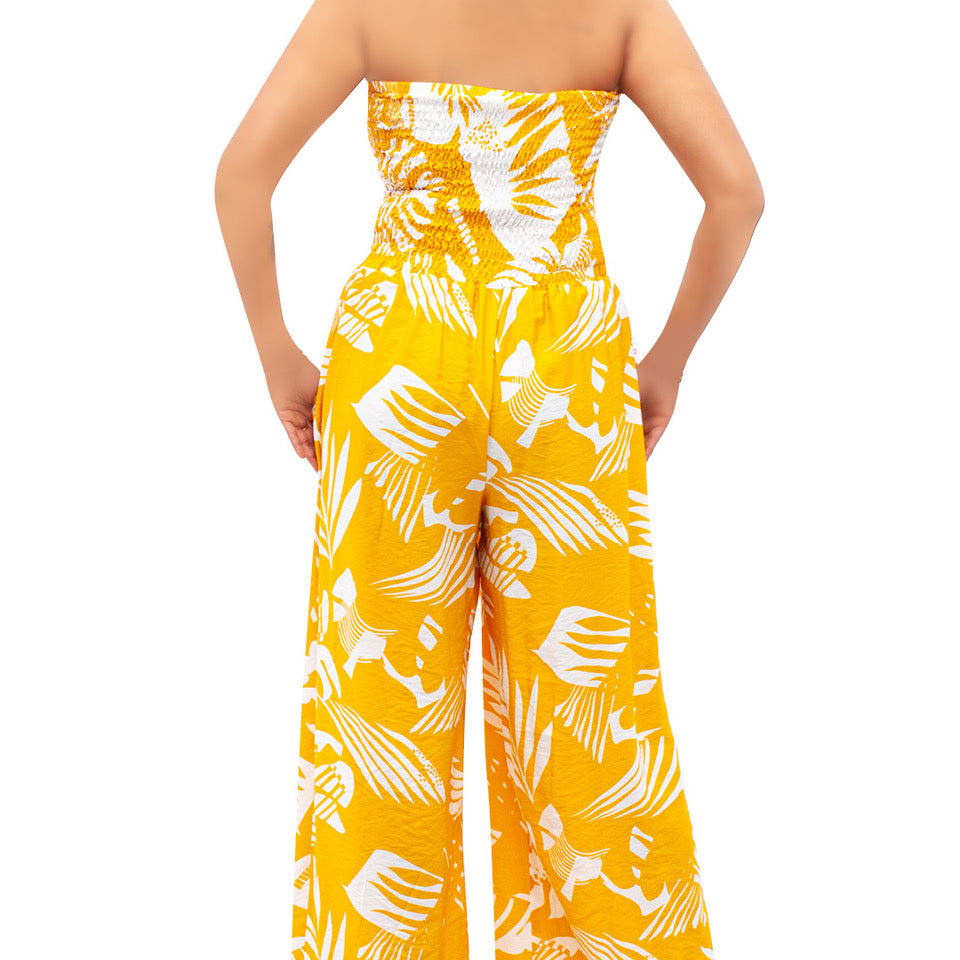 Mustard Printed Boobtube Jumpsuit