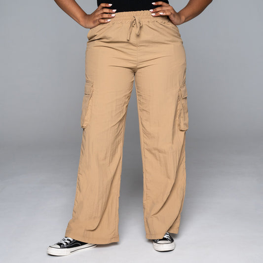 Stone Teslon Nylon Cargo Pants