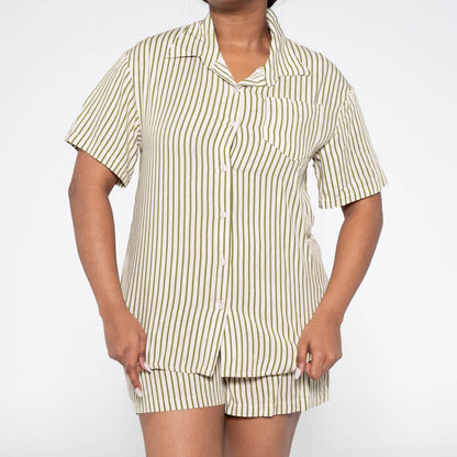 Ladies Green  Viscose Striped Shirt