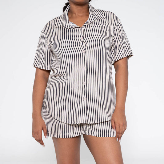 Ladies Navy  Viscose Striped Shirt