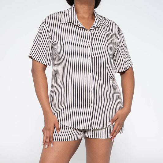 Ladies Navy  Viscose Striped Shirt