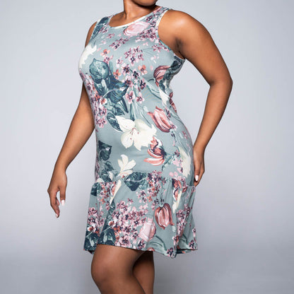 Sage Sleeveless Printed Dress