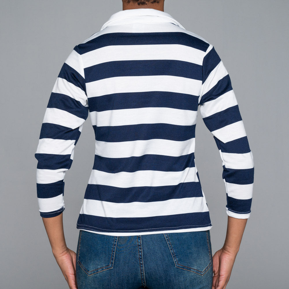 Striped Long Sleeve  Collar Edit Top