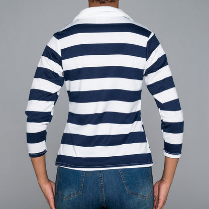 Striped Long Sleeve  Collar Edit Top