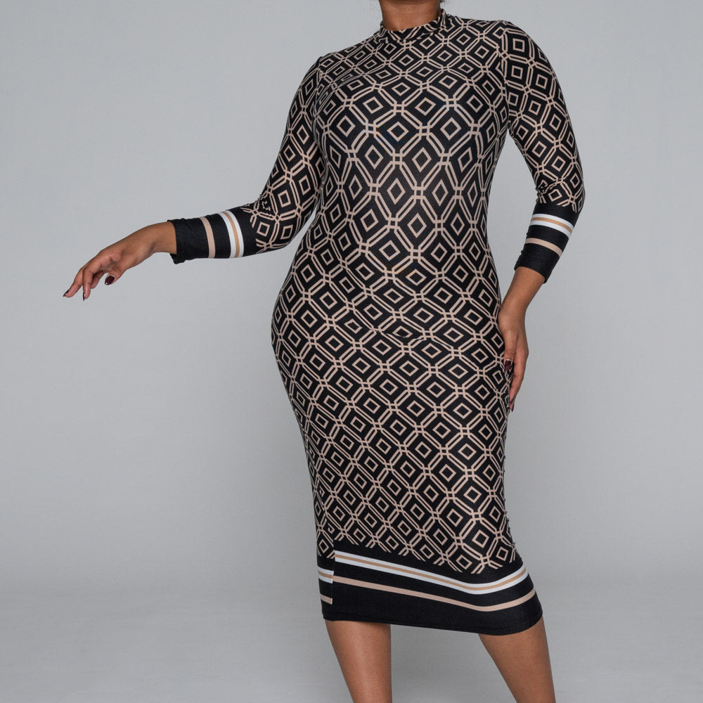 Border Print Brush Lycra Shift Dress