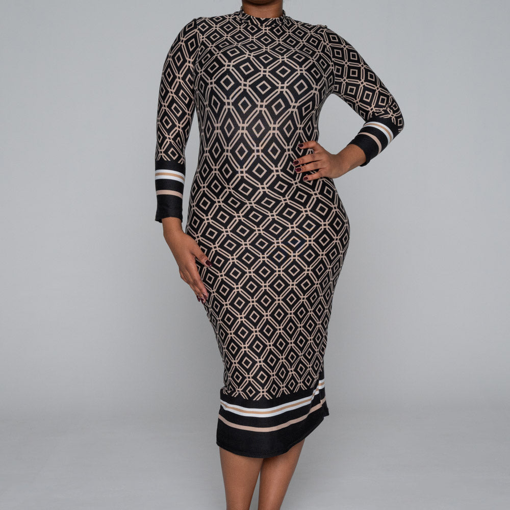 Border Print Brush Lycra Shift Dress