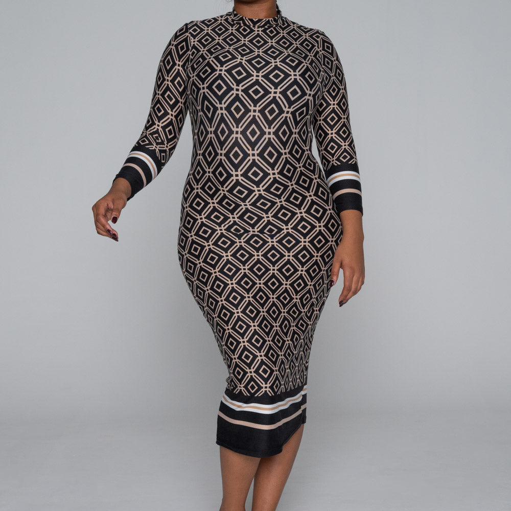 Border Print Brush Lycra Shift Dress