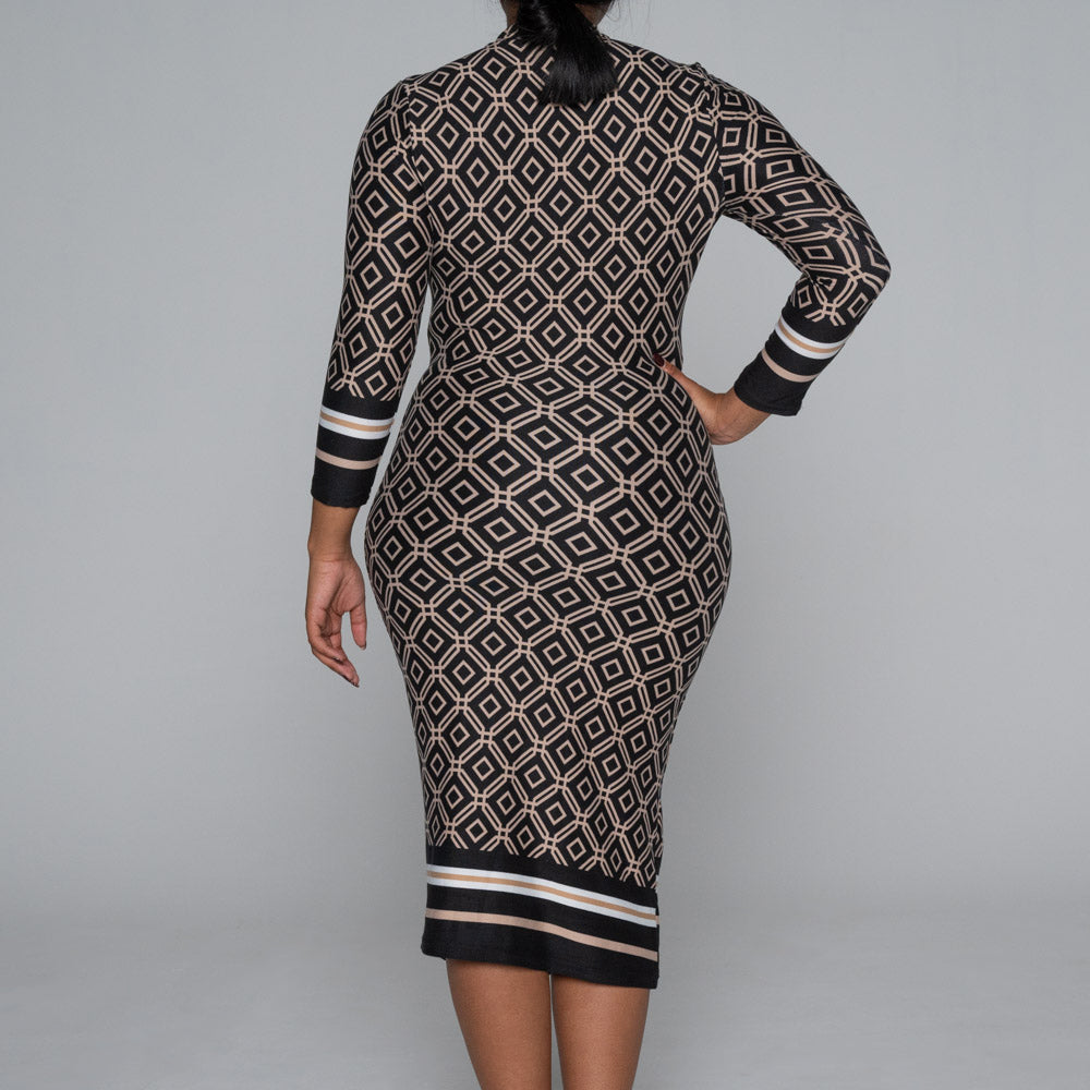 Border Print Brush Lycra Shift Dress