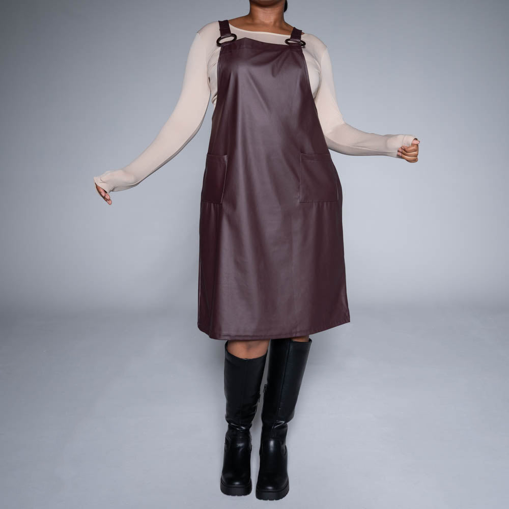 Burgundy Pleather Pinafore