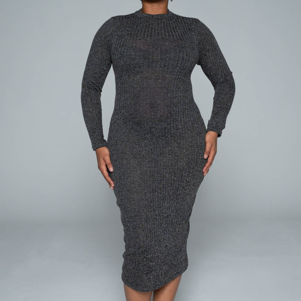 Black Rib Turtle Neck Dress