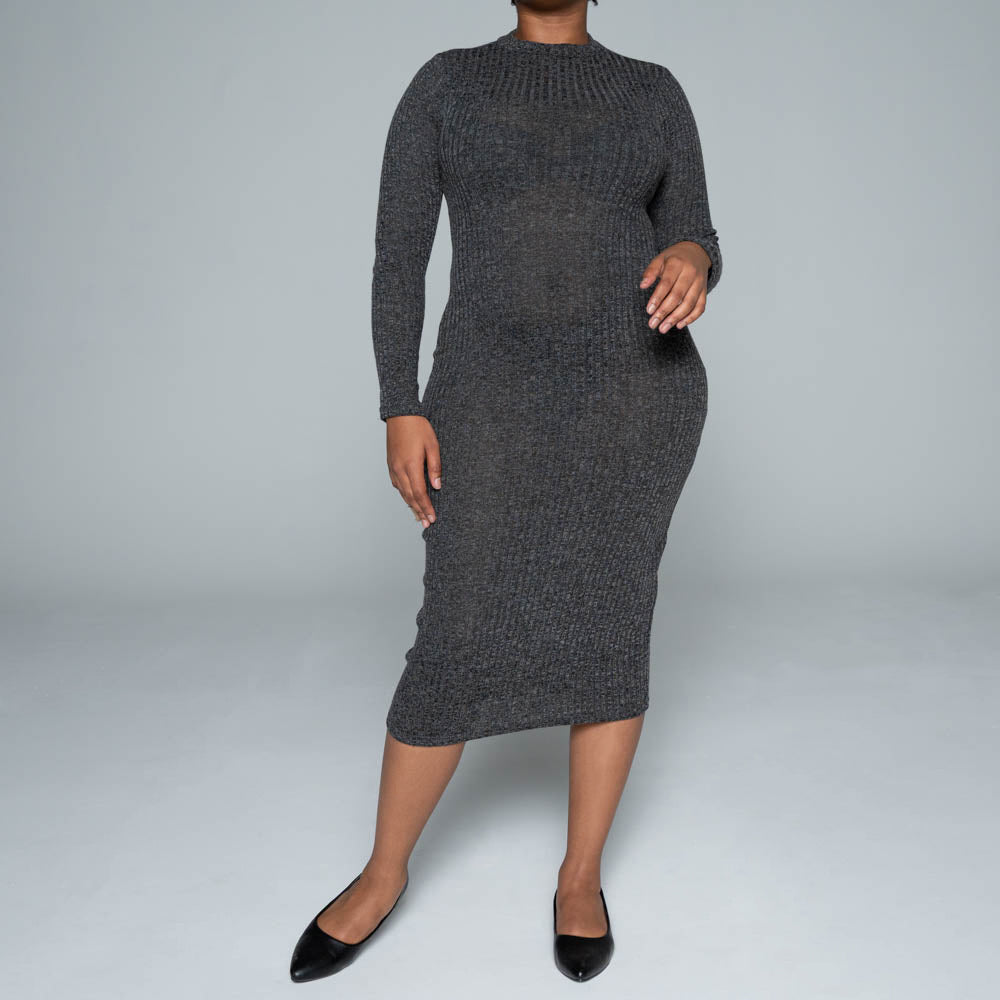 Black Rib Turtle Neck Dress