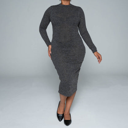 Black Rib Turtle Neck Dress