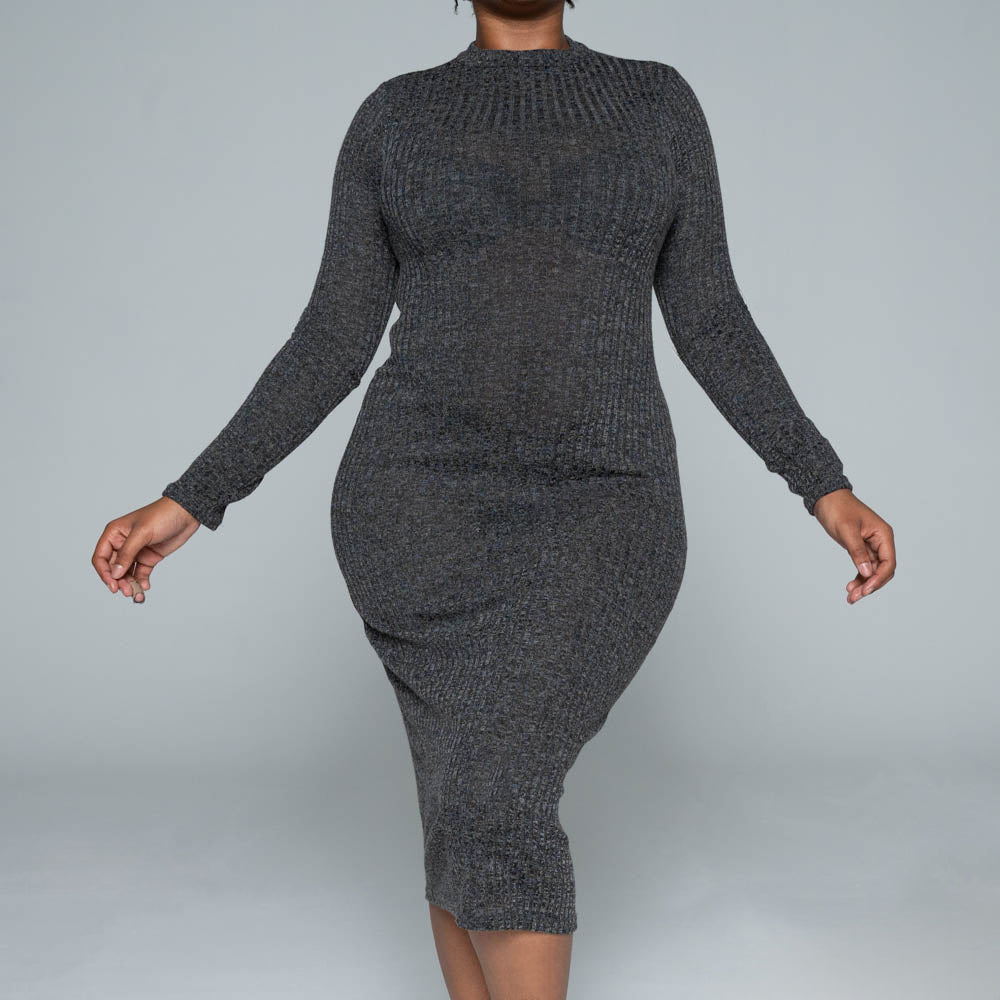 Black Rib Turtle Neck Dress