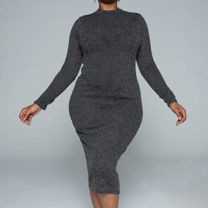Black Rib Turtle Neck Dress