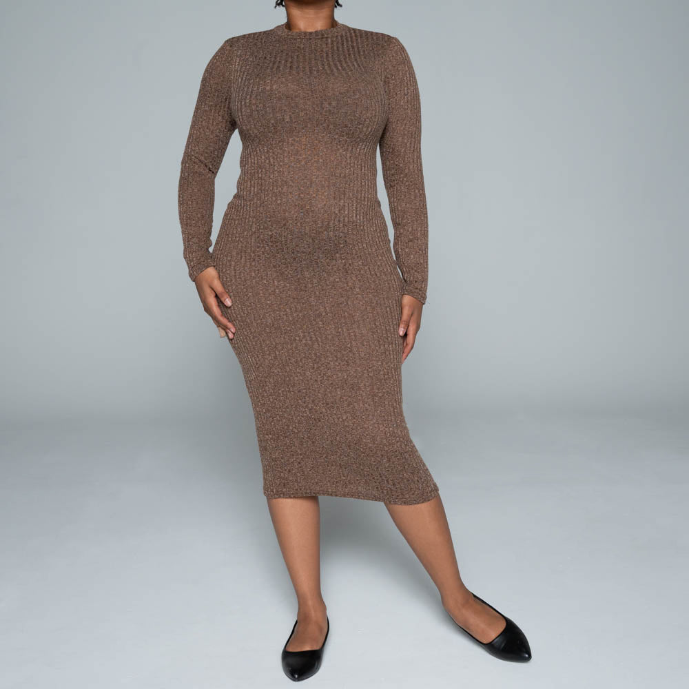Brown Rib Turtle Neck Dress