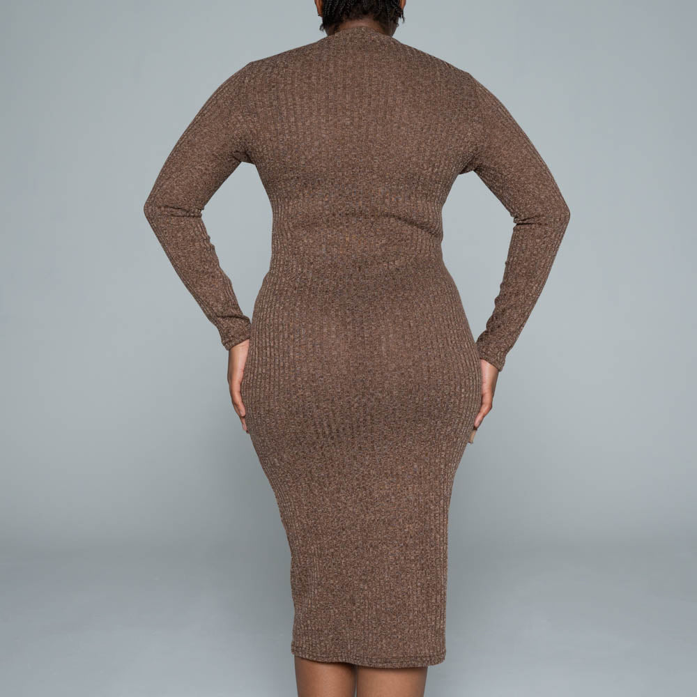 Brown Rib Turtle Neck Dress