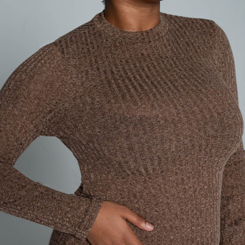 Brown Rib Turtle Neck Dress