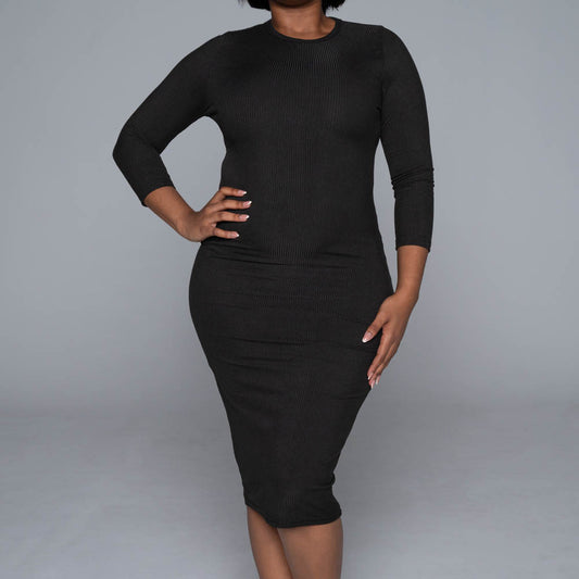 Black Soft Poly Ribbed Dress