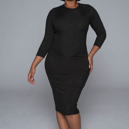 Black Soft Poly Ribbed Dress